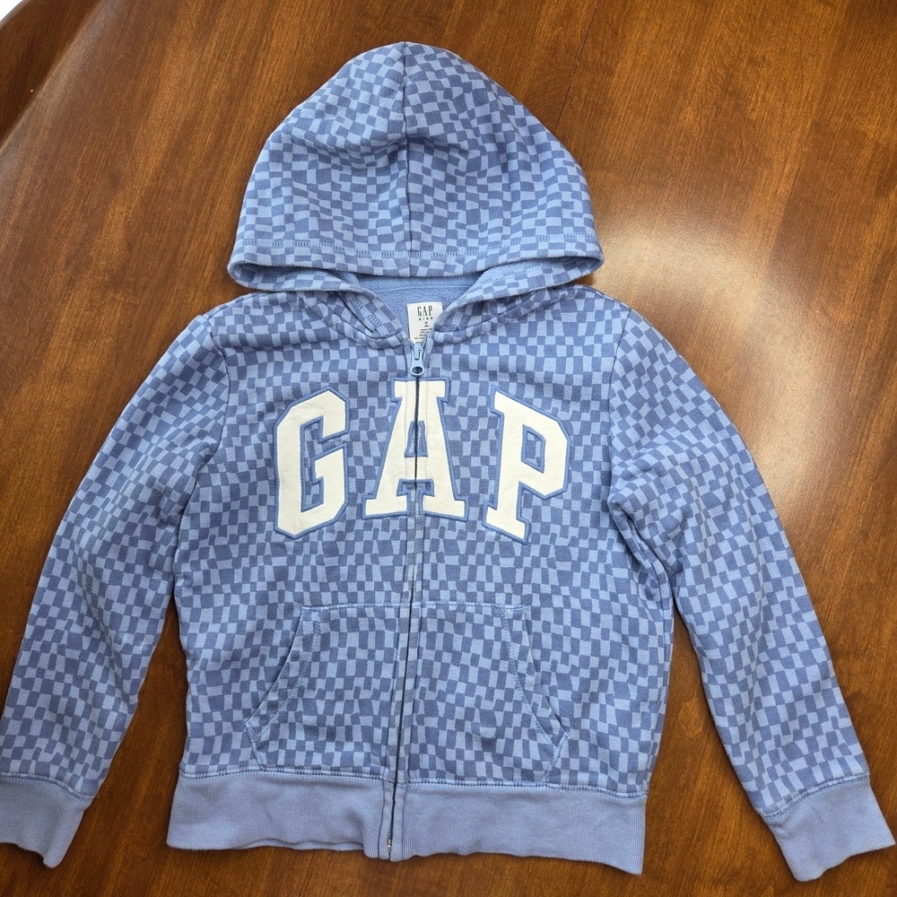 GAP‎ Full Zip Hoodie M (8) Blue Checkered Logo Skatecore Streetwear Skater